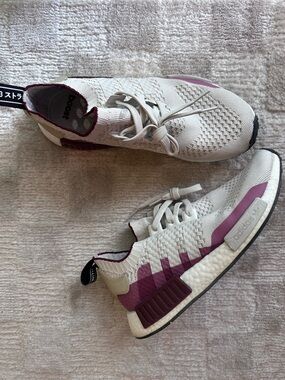 adidas Women's NMD R1 Primeknit Sneakers - Cream & Purple